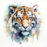 watercolor painting of a tiger with beautiful natural forms with crisp clean shapes, colorful on white background, Generate Ai photo