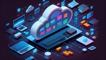 Cloud technology computing Devices connected to digital storage in the data center via the Internet IOT Smart Home Communication laptop tablet phone devices Businessman using Technology photo