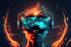 Metaverse concept and virtual world elements. virtual reality headset photo