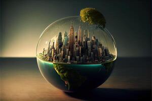 The city grows on the globe photo