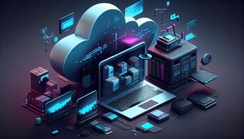 Cloud technology computing Devices connected to digital storage in the data center via the Internet IOT Smart Home Communication laptop tablet phone devices Businessman using Technology photo