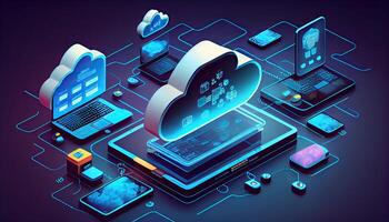 Cloud technology computing Devices connected to digital storage in the data center via the Internet IOT Smart Home Communication laptop tablet phone devices Businessman using Technology photo