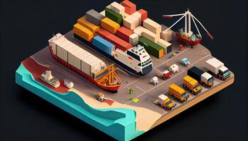 Isometric diorama of a logistic and transportation concept photo