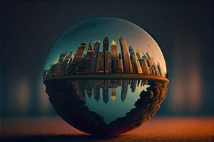 The city grows on the globe photo