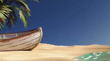 Boat anchored in the sand on the beach 3d render loop video