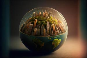 The city grows on the globe photo