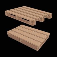 Set of Wooden pallet vector illustration on black background . Isolated isometric wood container. Isometric vector wooden pallet.