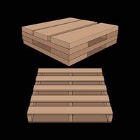 Set of Wooden pallet vector illustration on black background . Isolated isometric wood container. Isometric vector wooden pallet.