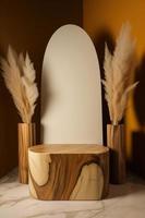 3d rendering, abstract minimal geometric forms. Brown luxury podium display for product presentation. photo
