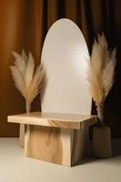 3d rendering, abstract minimal geometric forms. Brown luxury podium display for product presentation. photo