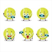 Photographer profession emoticon with tennis ball cartoon character vector