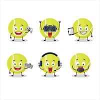 Tennis ball cartoon character are playing games with various cute emoticons vector