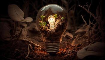 Green Energy and a Bright Future A Light Bulb in Soil photo