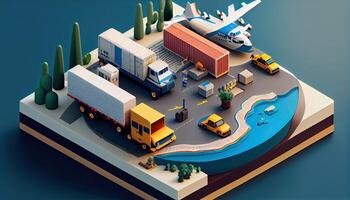 Isometric diorama of a logistic and transportation concept photo