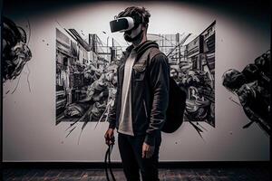 Metaverse concept and virtual world elements. virtual reality headset photo