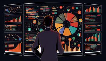 Analyst working on business analytics dashboard photo