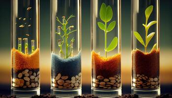 planta semillas en prueba tubos para genética investigación. laboratorio análisis de agrícola materias primas generado ai foto