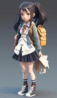 3D cartoon of cute Japanese women wearing school clothes fullbody,cartoon cute and innocent japanese school girl, photo