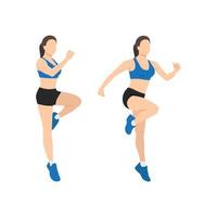 Woman doing Power skips exercise. Flat vector illustration isolated on white background