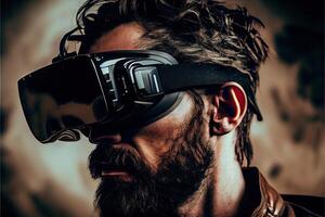 Metaverse concept and virtual world elements. virtual reality headset photo