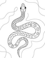 Hand drawn monochrome Snake. Coloring page for kids and adults. Ancient serpent, antique symbol. Drawings for poster. Linear vector drawing.