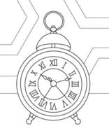 Coloring page for kids and adults. Hand drawn vintage objects. Alarm clock, morning. Beautiful drawing with patterns and small details. Coloring book picture vector