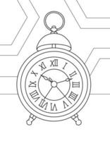 Coloring page for kids and adults. Hand drawn vintage objects. Alarm clock, morning. Beautiful drawing with patterns and small details. Coloring book picture vector