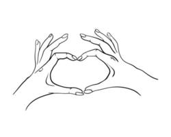 Line art heart from the hands. Vector doodle hand illustration. Concept of friendship and trust.