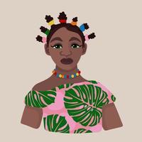 vector aislado retrato con joven africano mujer.