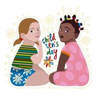 Children's Day. Vector isolated illustration of two girls together.