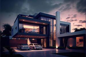 Evening view of a luxurious modern house photo