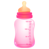 Cartoon pink baby feeding bottle illustration of newborn baby plastic milk bottle with silicone nipple. Illustration for print, web, mobile and infographics. Baby shower, gender reveal element png