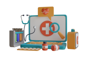 3d illustration för hälsa vård, först hjälpa, uppkopplad medicinsk tjänster. hemsida begrepp design för medicinsk hjälp Resurser. uppkopplad läkare omedelbar hjälp närma sig. sjukvård företag lösning. png