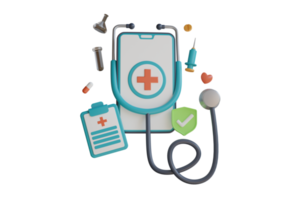 en ligne médical clinique, en ligne médical consultation, télé médicament. innovant médical app sur une téléphone intelligent. soins de santé et La technologie concept. 3d illustration png
