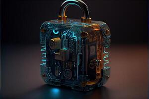 Cyber security network. digital padlock with data protection, technology networking and social network photo