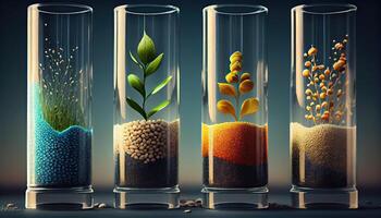 Plant seeds in test tubes for genetics research. Laboratory Analysis of Agricultural Commodities photo