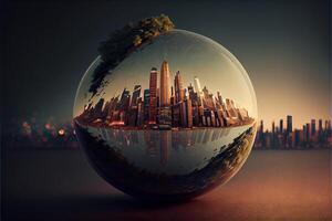 The city grows on the globe photo