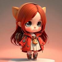 3D cute Anime Chibi Style girl isolated on clean background. Children Day. Avatar. photo