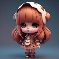 3d linda anime chibi estilo niña con grande ojos aislado en limpiar antecedentes. niños día. avatar. generativo ai foto