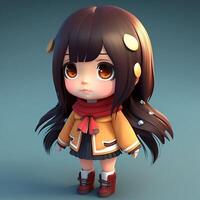 3d linda anime chibi estilo niña aislado en limpiar antecedentes. niños día. avatar. generativo ai foto