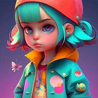 3D cute Anime Chibi Style teenager girl isolated on clean background. Children Day. Avatar. photo