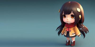 3D cute Anime Chibi Style girl isolated on clean background. Children Day banner. Avatar. photo