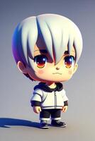 3D cute Anime Chibi Style boy character isolated on grey background. Children's Day. Avatar. photo