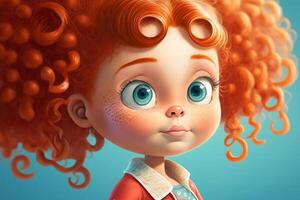 Cute cartoon redhead girl isolated on clean background. Children's Day. Avatar. photo