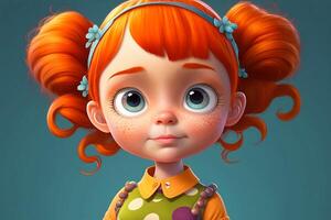 Cute cartoon redhead girl isolated on clean background. Children's Day. Avatar. photo