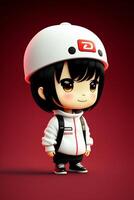 3D cute Anime Chibi Style boy character isolated on red background. Children's Day. Avatar. Generative AI photo