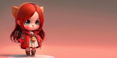 3D cute Anime Chibi Style girl isolated on clean background. Children Day banner. Avatar. photo