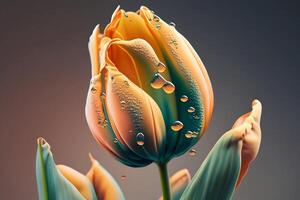 Close-up of a beautiful spring tulip with a water drops isolated on clean background. photo