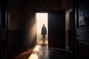 The man at the door and the light. photo