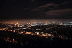 Night city panorama. AI Generated photo